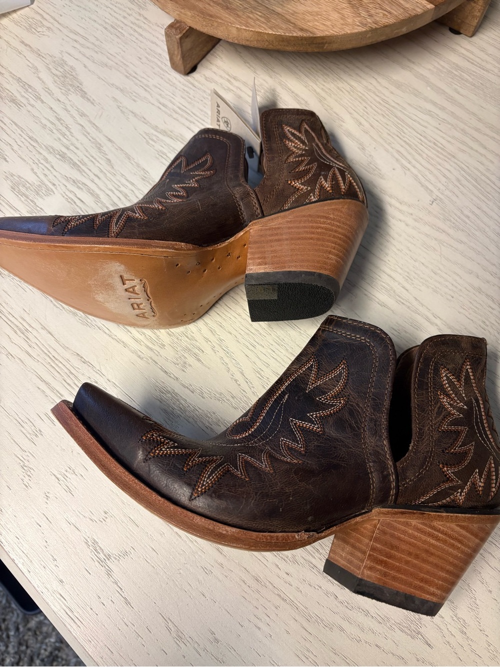 Ariat Brown Leather Western Cutout Ankle Booties - Picture 2 of 5